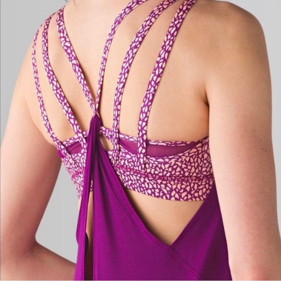 lululemon athletica Tops - Lululemon Tank Top Sports Bra No Limits Purple Pink Print Work Out Athleisure